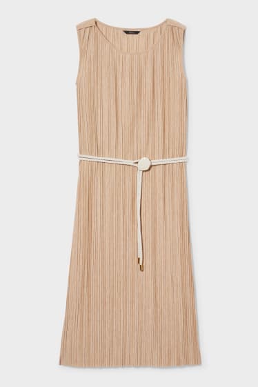 Women - Pleated dress with belt - beige