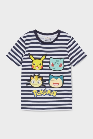 Kinder - Pokémon - Kurzarmshirt - gestreift - weiss