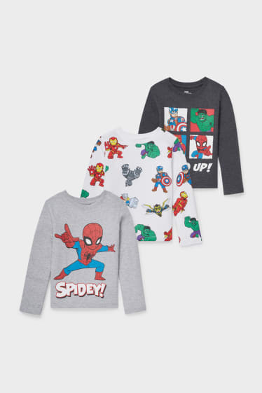 Niños - Pack de 3 - Marvel - camisetas de manga larga - gris oscuro / blanco