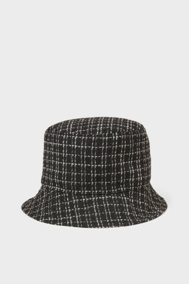 Dámské - Oboustranný klobouk - kostkovaný - černá