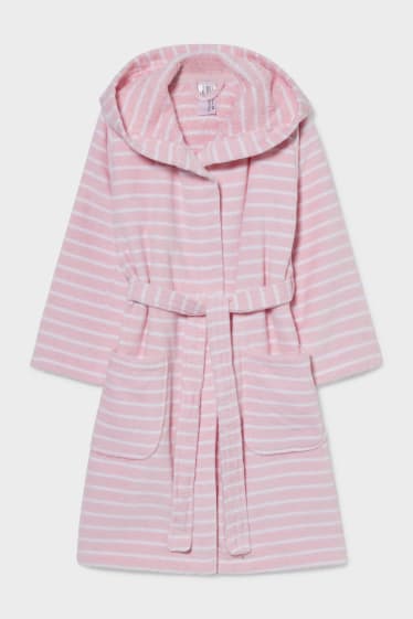 Children - Bathrobe with hood  - striped - rose