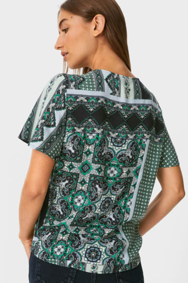 Women - Blouse with knot detail - dark green