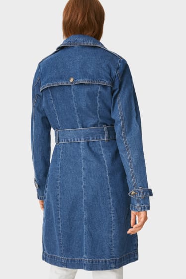 Dames - Trenchcoat van spijkerstof - jeansblauw