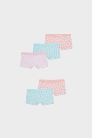 Bambini - Confezione da 5 - boxer - a pois - rosa / turchese