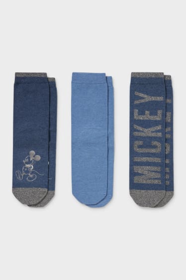 Damen - Multipack 3er - Socken - Glanz-Effekt - Micky Maus - dunkelblau