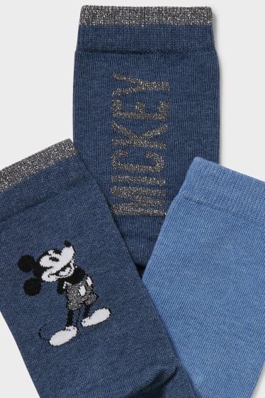 Damen - Multipack 3er - Socken - Glanz-Effekt - Micky Maus - dunkelblau