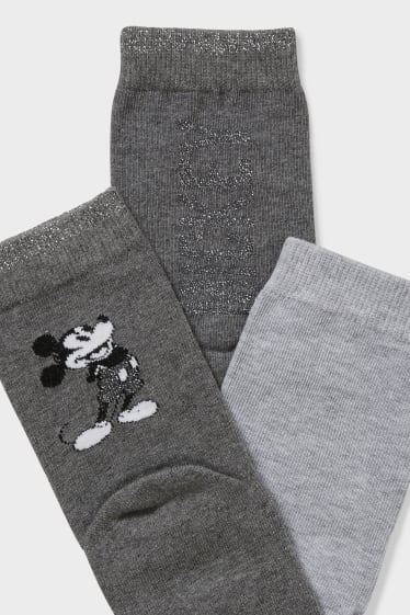 Women - Multipack of 3 - socks - shiny - Mickey Mouse - gray