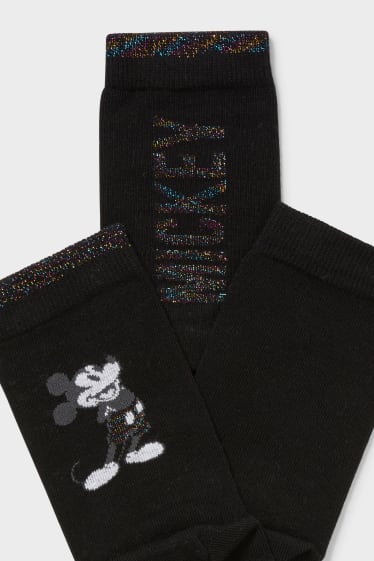 Dames - Set van 3 paar - sokken - glanseffect - Mickey Mouse - zwart