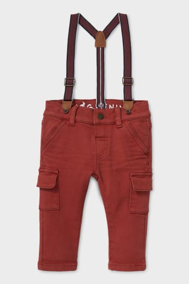 Neonati - Pantaloni per neonati con bretelle - marrone