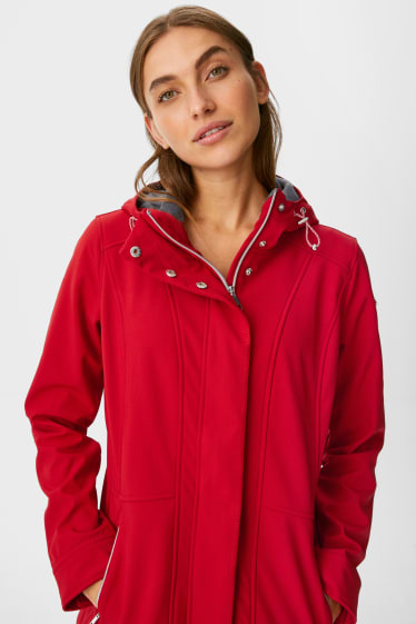 Women - Rain jacket with hood - red