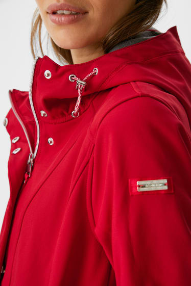 Women - Rain jacket with hood - red