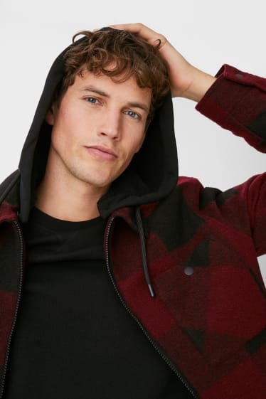 Men - CLOCKHOUSE - jacket with hood - check - dark red