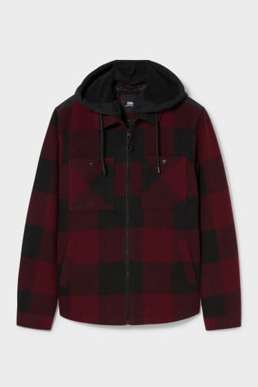 Uomo - CLOCKHOUSE - giacca con cappuccio - quadri - rosso scuro