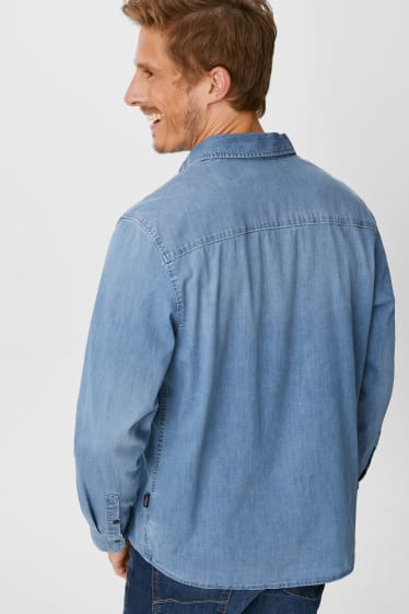 Men - Denim shirt - regular fit - kent collar - blue denim