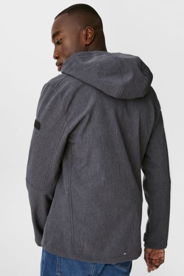 Pánské - Softshellová bunda s kapucí - šedá-žíhaná