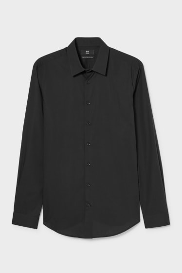 Hommes - Chemise de bureau - slim fit - col kent - facile à repasser - noir