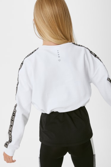 Enfants - Ensemble - sweat-shirt raccourci et haut - 2 pièces - effet brillant - blanc / noir