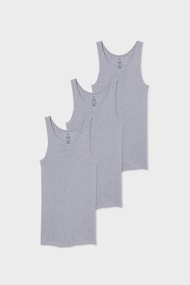 Hombre - Pack de 3 - camisetas interiores - canalé fino - gris jaspeado