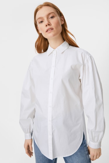 Women - Blouse - organic cotton - white