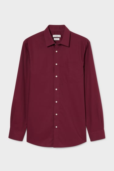 Pánské - Business košile - regular fit - kent - snadné žehlení - tmavočervená