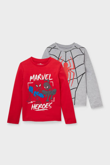 Niños - Pack de 2 - Spider-Man - camisetas de manga larga - rojo / gris