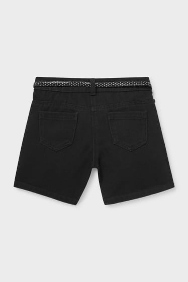 Enfants - Bermuda en jean avec ceinture - noir