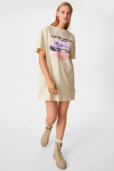 Tieners & jongvolwassenen - CLOCKHOUSE - T-shirt-jurk - crème wit