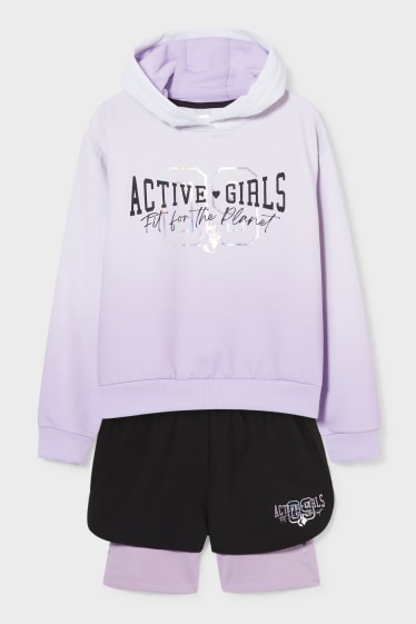 Kinderen - Set - hoodie en shorts - 2-delig - glanseffect - lila