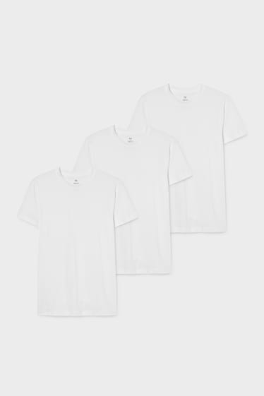 Mężczyźni - Wielopak, 3 pary - T-shirt - materiał w cienkie prążki - biały