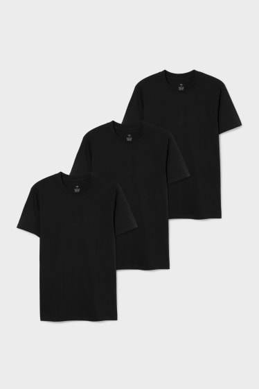 Hommes - Lot de 3 - T-shirts - moulant - sans coutures - noir