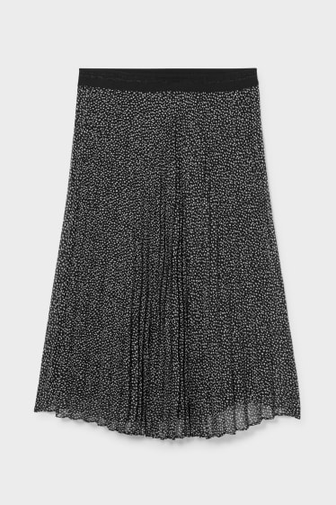 Damen - Chiffonrock - plissiert - gepunktet - schwarz