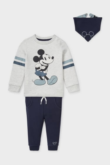 Bébés - Mickey Mouse - ensemble pour bébé - 3 pièces - gris clair / bleu foncé