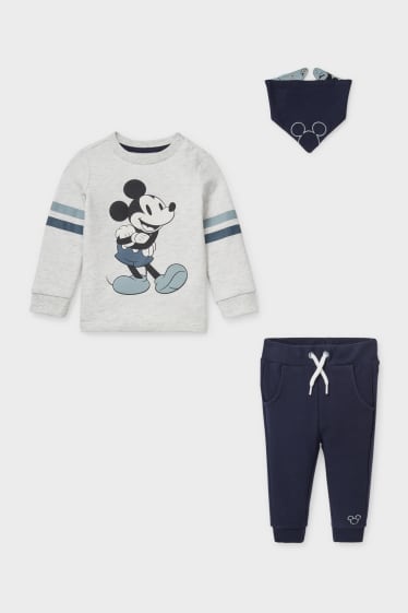 Bébés - Mickey Mouse - ensemble pour bébé - 3 pièces - gris clair / bleu foncé