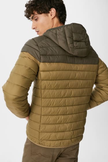 Men - Quilted jacket with hood - brown / dark green