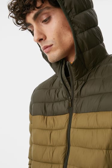 Men - Quilted jacket with hood - brown / dark green