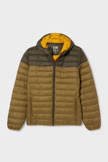 Men - Quilted jacket with hood - brown / dark green