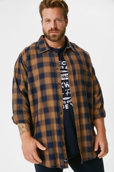 Uomo - Camicia e t-shirt - regular fit - colletto all'italiana - marrone / blu
