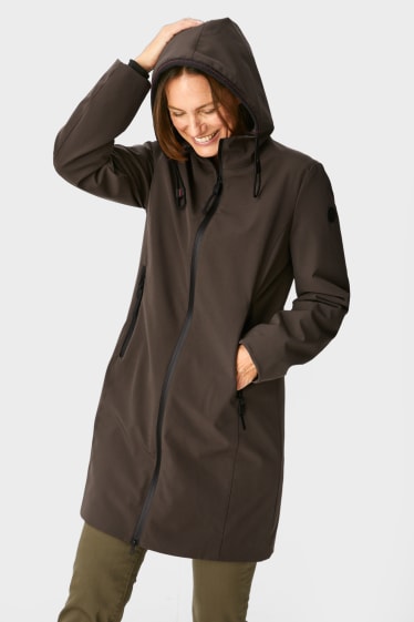 Dámské - Funkční kabát s kapucí - 4 Way Stretch - tmavohnědá