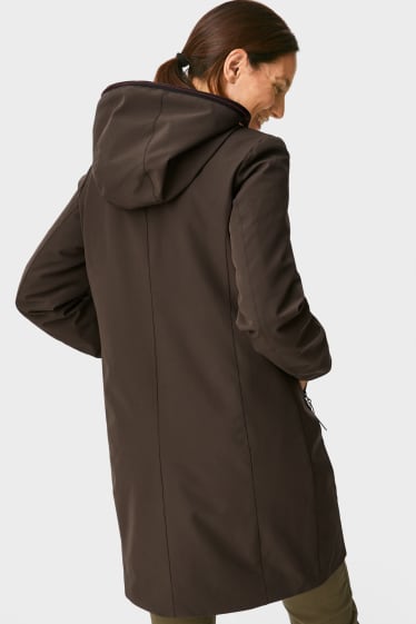 Dámské - Funkční kabát s kapucí - 4 Way Stretch - tmavohnědá