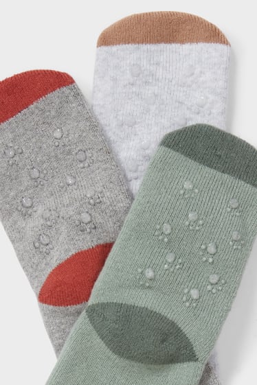 Babies - Multipack of 3 - baby non-slip socks - gray / rgreen