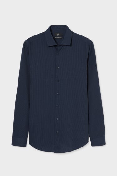 Heren - Business-overhemd - slim fit - cut away - gemakkelijk te strijken - met stippen - donkerblauw