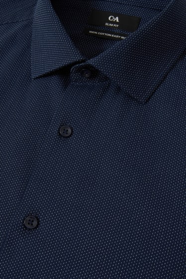 Pánské - Business košile - slim fit - cutaway - snadné žehlení - puntíkovaný - tmavomodrá