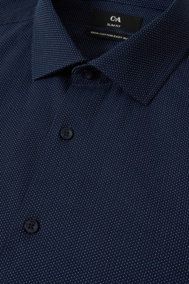 Hommes - Chemise de bureau - slim fit - col cutaway - facile à repasser - á pois - bleu foncé