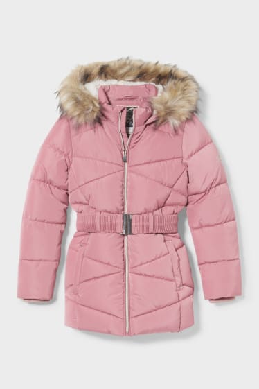 Dzieci - Pikowana płaszcz z kapturem - różowy