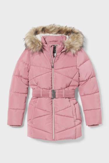 Children - Quilted coat with hood - pink