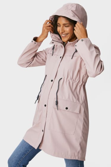 Damen - Umstands-Regenjacke mit Kapuze und Baby-Einsatz - gefüttert - rosa