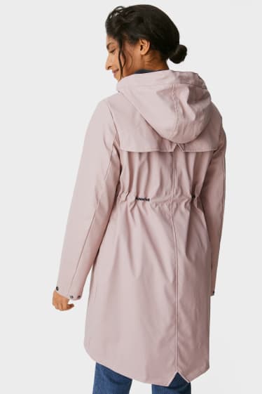 Damen - Umstands-Regenjacke mit Kapuze und Baby-Einsatz - gefüttert - rosa