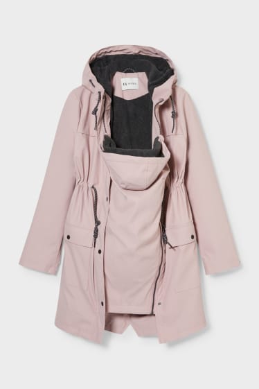 Femmes - Veste de pluie de grossesse à capuche avec empiècement porte-bébé - doublée - rose