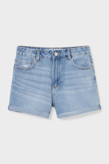 Tieners & jongvolwassenen - CLOCKHOUSE - korte spijkerbroek - high waist - jeanslichtblauw