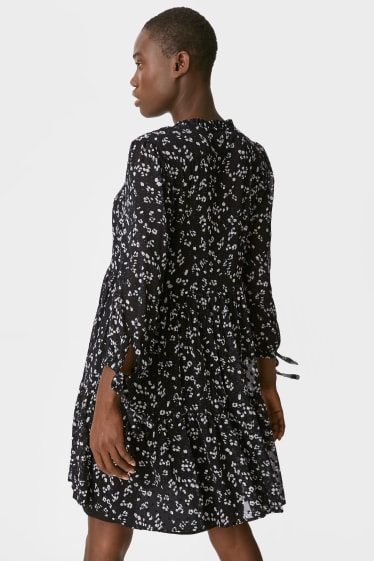 Kobiety - Sukienka szyfonowa - 2-częściowa - w kwiaty - czarny